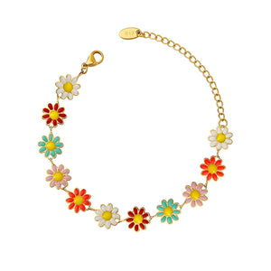 Spring Flowers Necklace and Bracelet Set - 18K Gold Plated Stainless Steel