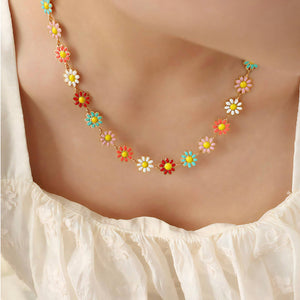 Spring Flowers Necklace and Bracelet Set - 18K Gold Plated Stainless Steel