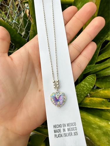 3D Purple Butterfly Necklace - Silver 925