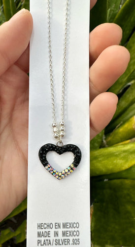 Half Black Silver Heart Necklace - Silver 925