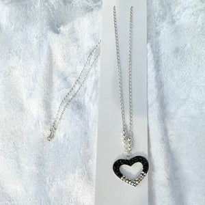 Half Black Silver Heart Necklace - Silver 925