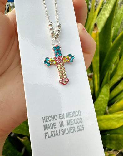 Rainbow Cross Necklace - Silver 925