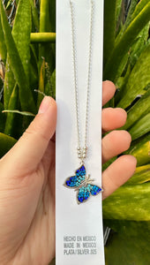 Blue Ombré Butterfly Necklace - Silver 925