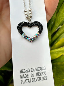 Half Black Silver Heart Necklace - Silver 925