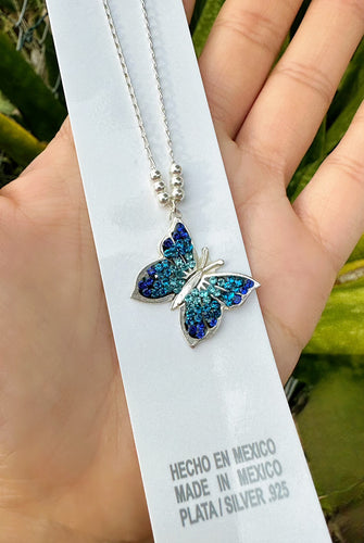 Blue Ombré Butterfly Necklace - Silver 925