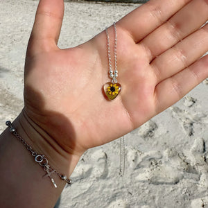 Natural Dried Yellow Flower Necklace - .925 Silver