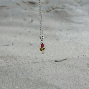 Natural Dried Rose Bud Flower Necklace - .925 Silver
