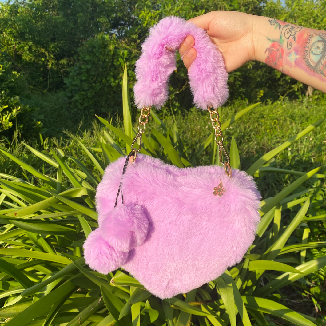 Faux fur Heart shaped handbag.