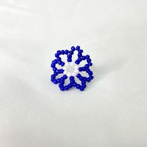 Big Blue Flower Beaded Stretch Ring