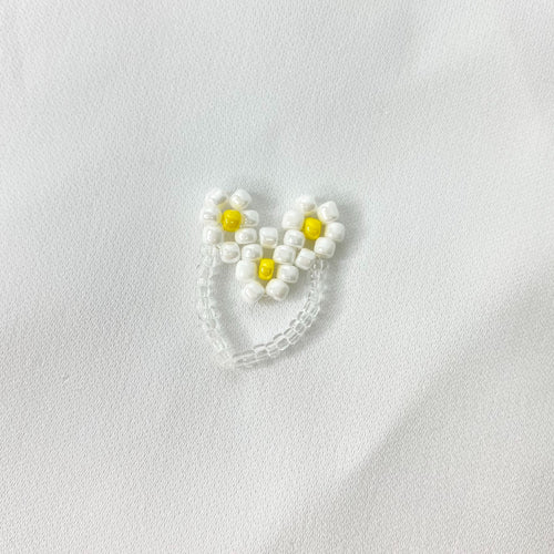 Flower heart beaded ring