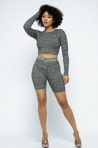 Staying In Knit Top & Biker Shorts Set