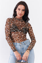 Load image into Gallery viewer, Jaguar Print Sheer Mesh Mock Neck Long Sleeve Bodysuit