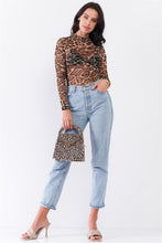 Load image into Gallery viewer, Jaguar Print Sheer Mesh Mock Neck Long Sleeve Bodysuit