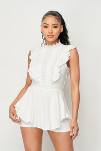 Flirty Lace Front Hi-low Romper With Waist Tie