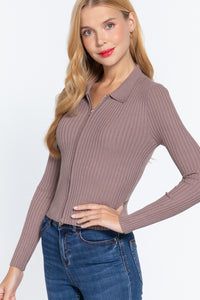 Jamie Notched Collar Zippered Sweater