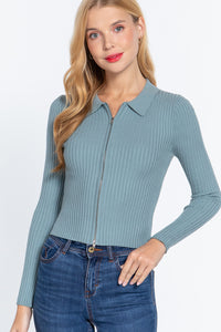 Jamie Notched Collar Zippered Sweater