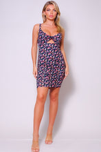 Load image into Gallery viewer, Twist Front Cutout Floral Ruched Mini Dress
