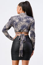 Load image into Gallery viewer, Animal Print Collared Back-tie Wrap Top