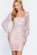 Load image into Gallery viewer, Ruched Metallic Knit Mini Dress