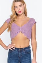 Load image into Gallery viewer, Short Sleeve V-neck Front Knot Detail Sweater Knit Crop Top