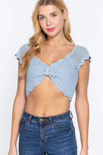 Load image into Gallery viewer, Short Sleeve V-neck Front Knot Detail Sweater Knit Crop Top