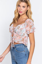 Load image into Gallery viewer, Camilla Floral Short Sleeve Front Tie Top