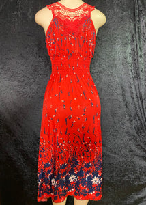 Lorena Midi Dress (Red w/ Dark Blue)
