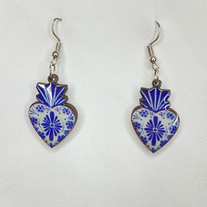 Sacred Mexican Heart Earrings - Blue