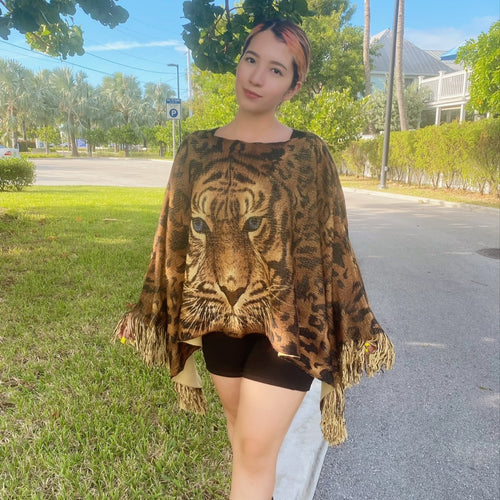 Tiger Poncho Sweater Pullover - ONE SIZE