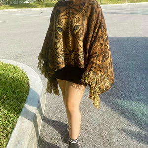 Tiger Poncho Sweater Pullover - ONE SIZE