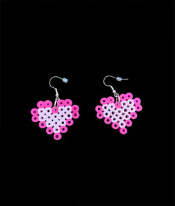 Pink Heart Perler Bead Earrings