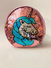 Load image into Gallery viewer, Pink round sequin unicorn mini backpack.