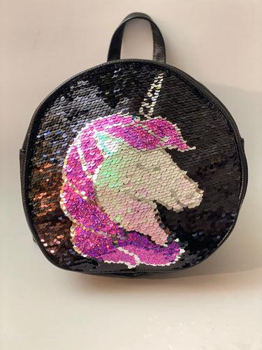 Round mini sequin unicorn backpack
