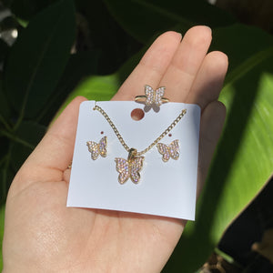 rhinestone butterfly jewelry set.