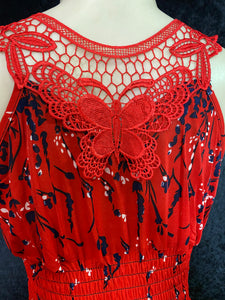Lorena Midi Dress (Red w/ Dark Blue)