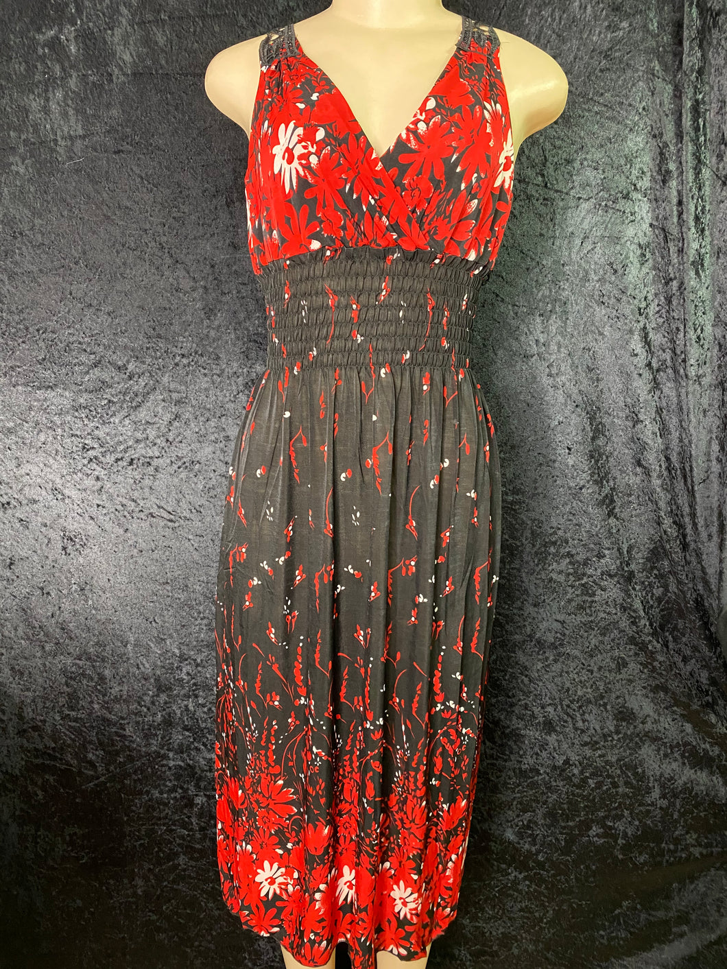 Lorena Midi Dress ( Red w/ Black )
