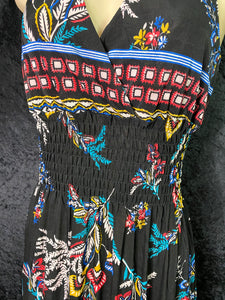 Lorena Midi Dress ( Black w/ Multicolor )