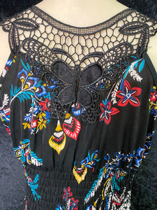 Lorena Midi Dress ( Black w/ Multicolor )