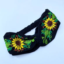 Load image into Gallery viewer, Embroidered Sunflower Top Knot Headband #3