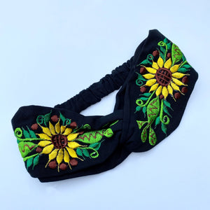 Embroidered Sunflower Top Knot Headband #3