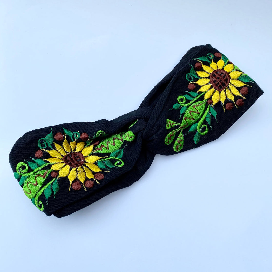 Embroidered Sunflower Top Knot Headband #3