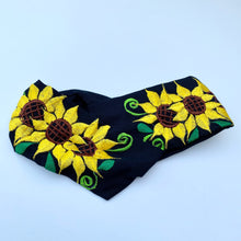 Load image into Gallery viewer, Embroidered Sunflower Top Knot Headband #2