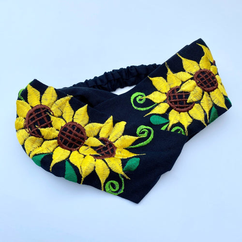 Embroidered Sunflower Top Knot Headband #2