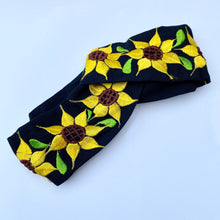 Load image into Gallery viewer, Embroidered Sunflower Top Knot Headband #1