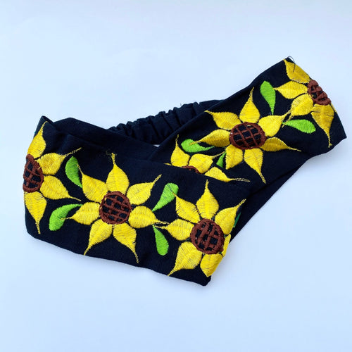 Embroidered Sunflower Top Knot Headband #1