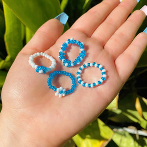 Light Blue Flower Beaded Ring Set