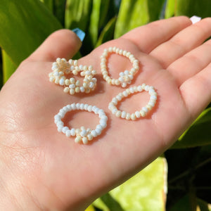 Pearl Flower Beaded Ring Set