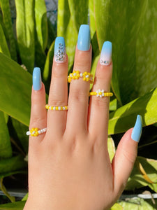 Yellow Flower Beaded Ring Set