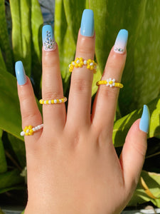 Yellow Flower Beaded Ring Set