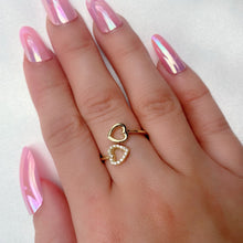 Load image into Gallery viewer, hand with pink nails wearing a two heart ring.